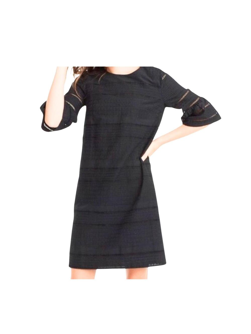 J Crew Black Textured Shift Dress Womens 4P Petite Lace Mini Work Office Chic